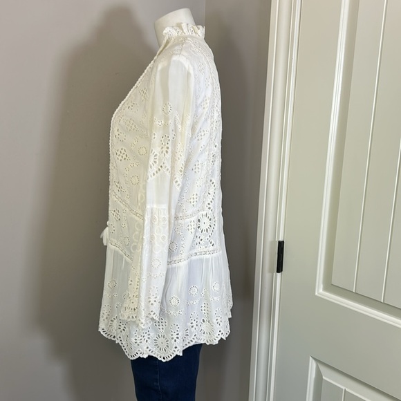 Sundance Lisette White Lace Eyelet Tunic Long Sleeve Boho Tassel Shirt Sz S - Picture 5 of 12